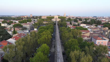 Aerial-view-over-the-aqueduct-of-Montpellier-with-Peyrou-park-in-background